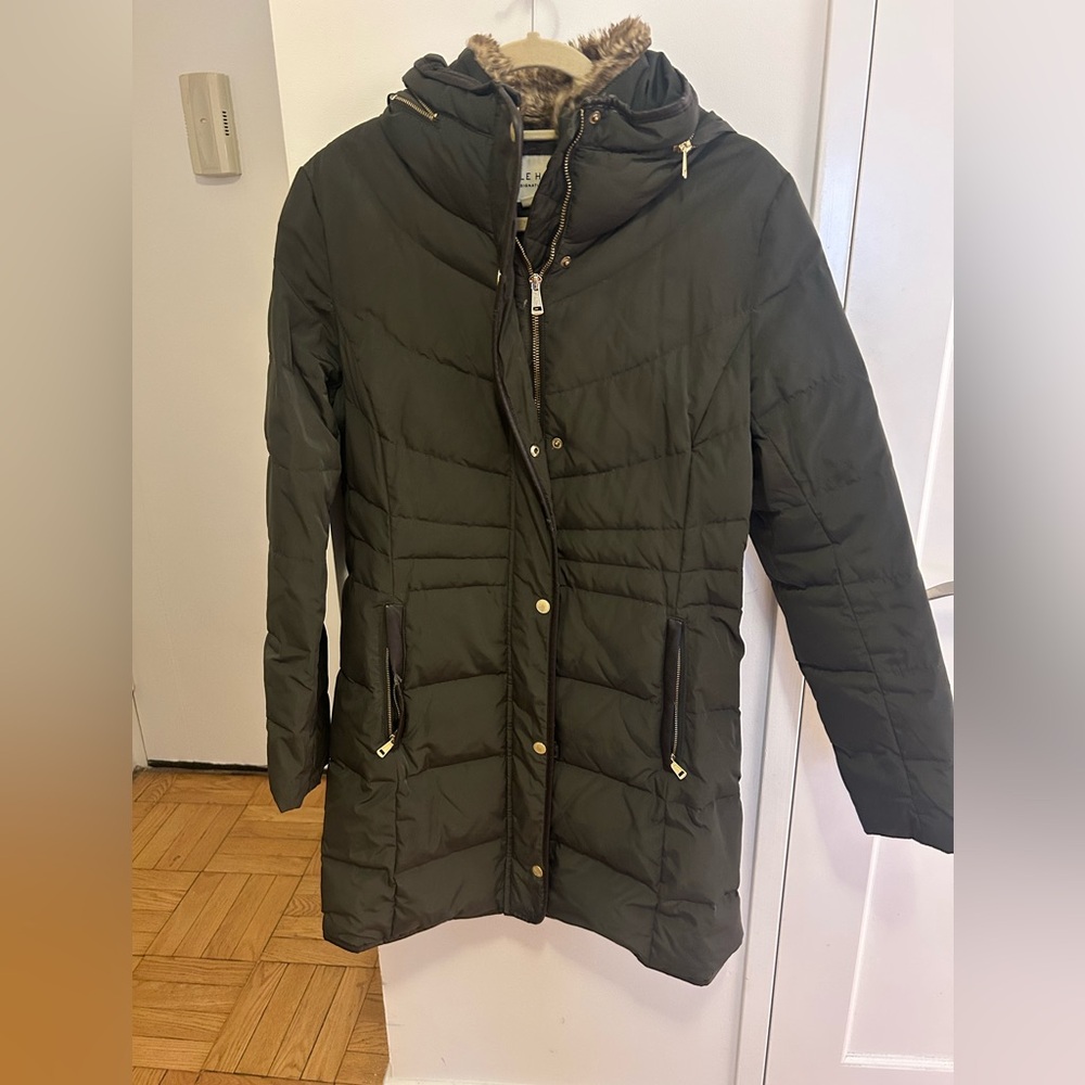 Cole Haan Signature Olive Jacket with Fur Trim